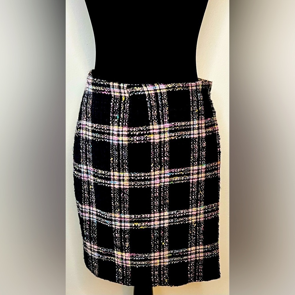 Vintage Earl Rutenberg designer preppy tweed wool plaid wrap skirt black pink 4